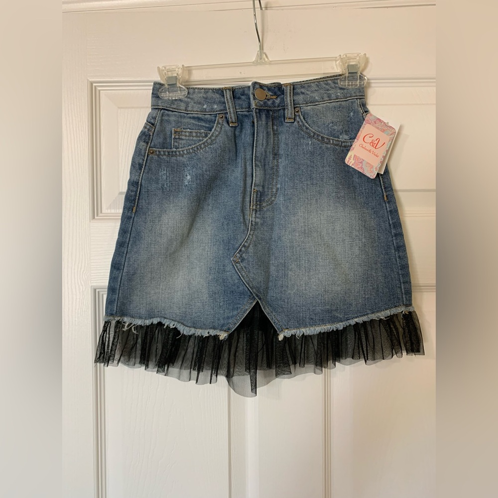 Chelsea & Violet Denim Skirt with Black Tulle Size XS Coquette Balletcore